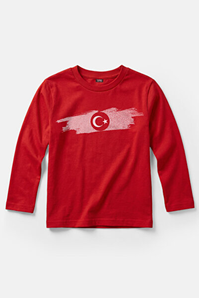 Kendim Seçtim Κόκκινο μακρυμάνικο παιδικό μπλουζάκι με σημαία Τουρκίας Ποδόσφ...