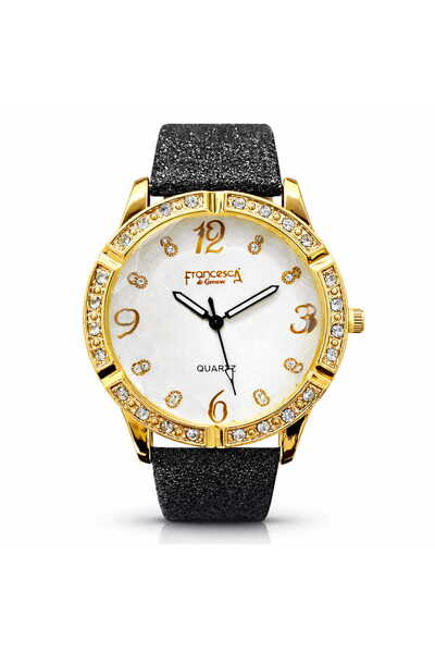 Francesca di Geneva Women's watch, gold, black strap,