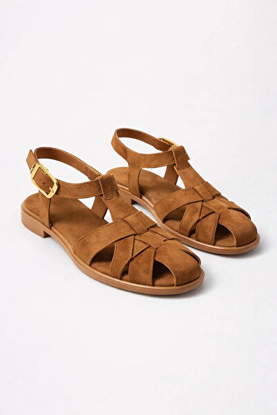 bakacstore Women's Tan Suede Fabric Comfortable Sole Daily Sandals