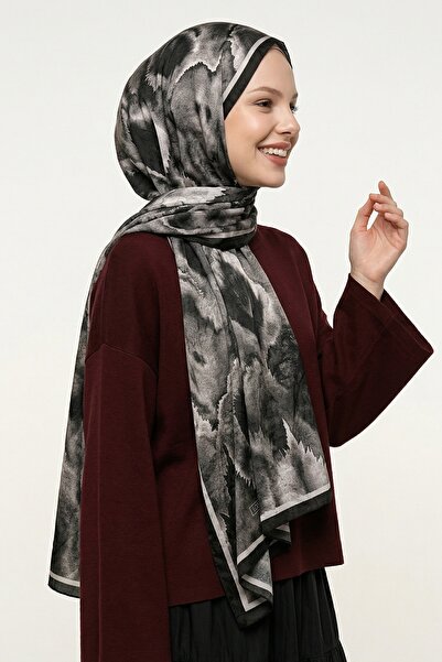 InStyle Μαύρο σάλι από μπαμπού με ψηφιακή εκτύπωση με μοτίβο Ebruli