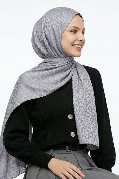 InStyle Βαμβακερό σάλι ζακάρ σε γκρι σχέδιο λεοπάρ