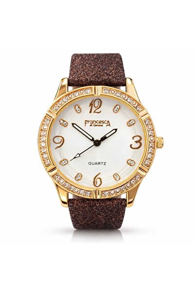 Francesca di Geneva Ladies watch, gold, brown strap,