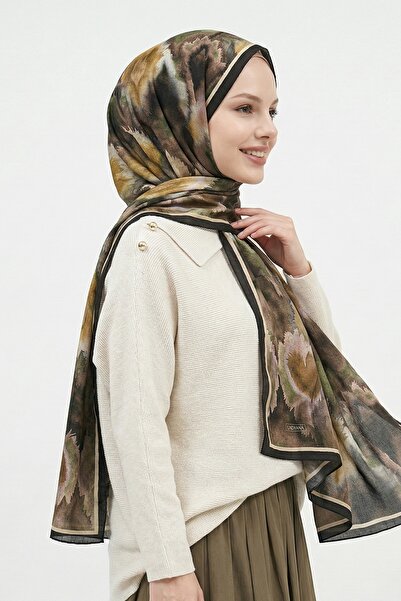 InStyle Σάλι από μπαμπού χακί με ψηφιακή εκτύπωση Ebruli Pattern