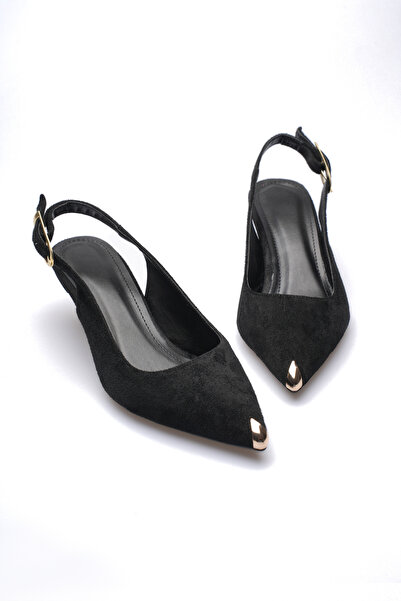 CİMİLİ SHOES Γυναικείο μαύρο σουέτ με μεταλλική λεπτομέρεια στα δάχτυλα και τ...