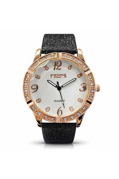 Francesca di Geneva Ladies watch, black strap, rose gold,