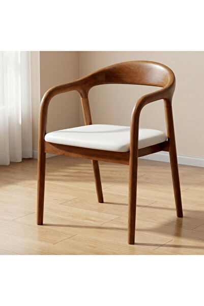 Destello ®   Μοντέρνα Καρέκλα με Μπράτσα, Καμπυλωτή Πλάτη, Ξύλο, Δέρμα, Σκούρ...