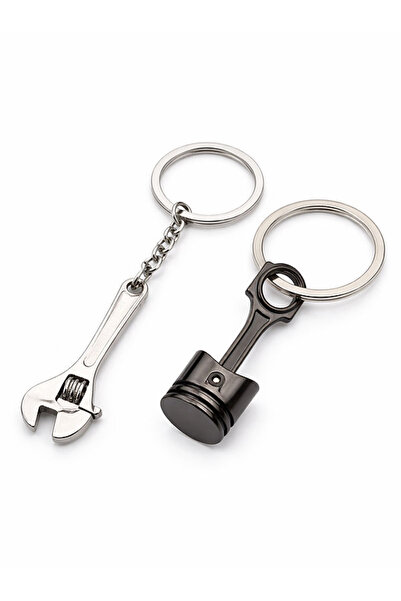 MS Garaj Metal Piston ve İngiliz Anahtarı, Anahtarlık Seti | Fonksiyonel Mini...