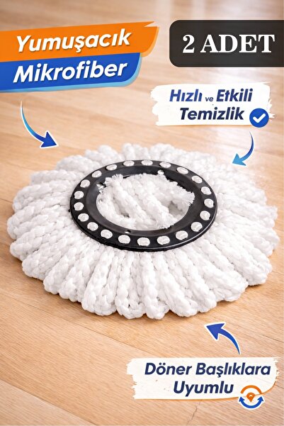 Ovio Ev&Yaşam 2'Li Mop Set Çizmez Mikrofiber Başlık Döner Paspas Havlu Yedeği...