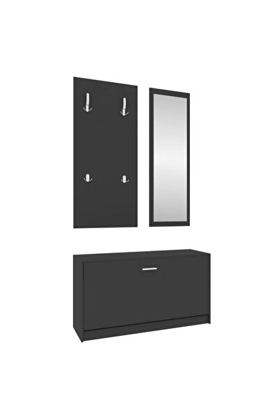 vidaxl Σετ Παπουτσοθήκη 3 σε 1 Μαύρο από Επεξεργασμένο Ξύλο Μαύρο