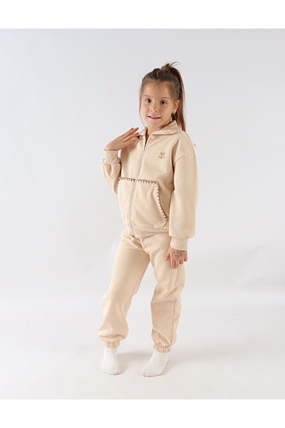 MiniKids Κοριτσίστικη βελούδινη φόρμα Μόνικα κρεμ