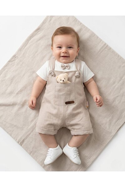 Egelite Erkek Bebek Yazlık Keten Salopet ve Papyonlu Badili 2'li Şık Takım, 3...