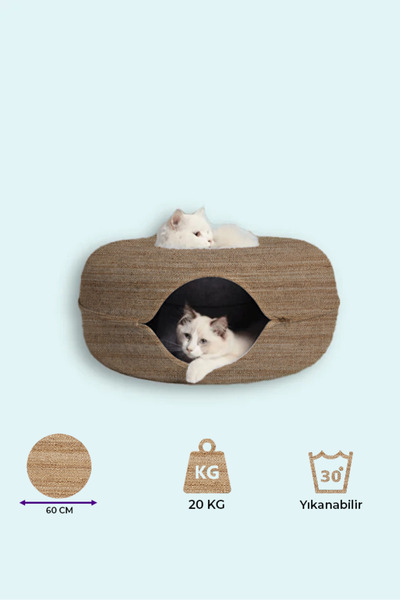 Leventextile Desenli Donut Kedi Tüneli / Desenli Donut Kedi Yatağı / Donat Ke...