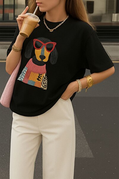 E-ROMA ΧΑΡΙΤΩΜΕΝΟ ΜΠΛΟΥΖΑΚΙ ΜΕ ΣΤΑΜΠΑ ΣΚΥΛΟΥ OVERSIZE UNISEX T-SHIRT 1PV3