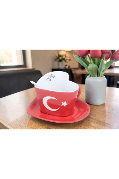 ELSELİFE Moon Star Heart Design Porcelain Mug Set with Turkish Flag and Spoon...