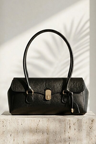 InStyle Χρυσή λεπτομέρεια κλειδαριάς, Μεγάλη γυναικεία τσάντα ώμου, Μαύρη