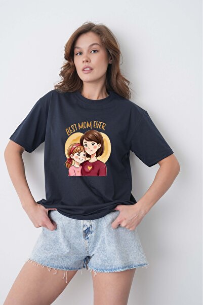TREND EMMODA Cel mai bun cadou pentru mame Tricou din bumbac bleumarin cu gul...