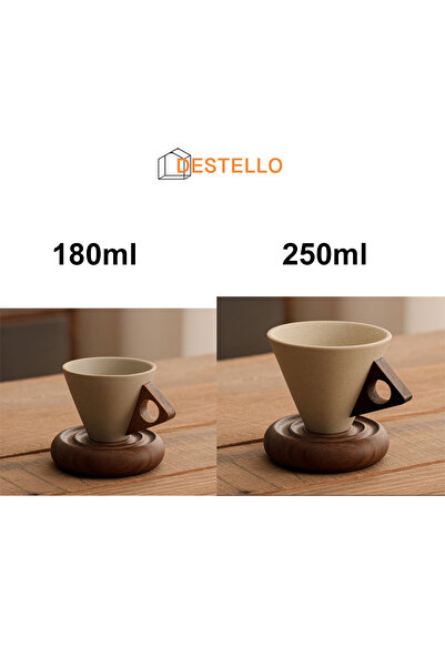 Destello ®   Cana de cafea în stil medieval, ceramică și lemn, bej și maro, 250 ML