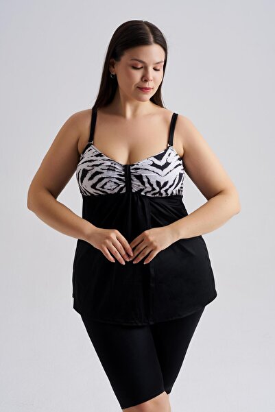 AQUAVİVA Γυναικείο Μαύρο Διπλό Τανκίνι Olivia με Βαμβακερό Σχέδιο Μπακλαβά σε...