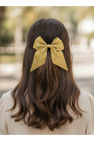 Toka Delisi Γυναικεία Πράσινη Μπεζ Πουά Κορδέλα με Φιόγκο και Πόρπη, Χειροποίητη