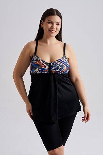 AQUAVİVA Γυναικείο Μαύρο Τανκίνι Olivia με διπλό στήθος, μεικτό σχέδιο