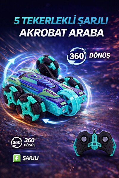 hak-iş oyuncak 2.4 Ghz 5 Tekerlekli Şarjlı Akrobat Araba Mavi