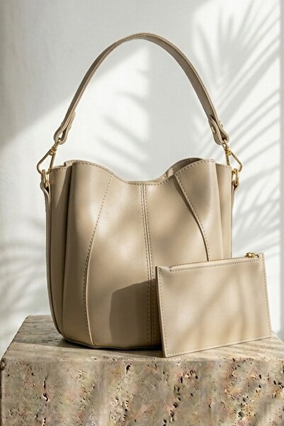 InStyle Pouch Bag with Wallet and Crossbody Strap Beige