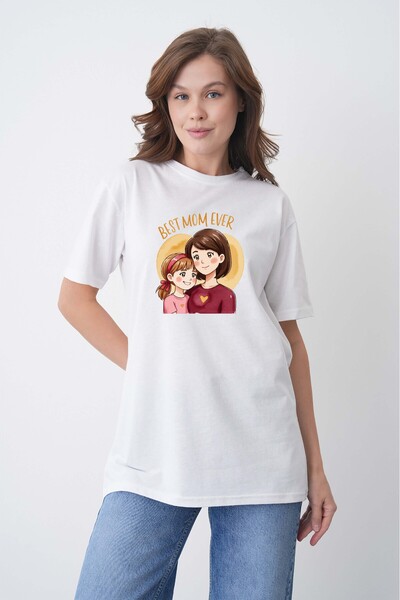 TREND EMMODA Cel mai bun cadou pentru mame, tricou alb din bumbac cu guler ro...