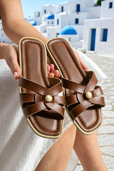 FootFrenzy Mia Women's Cross-Strap Slippers – Casual Stylish Flat Sole Summer...