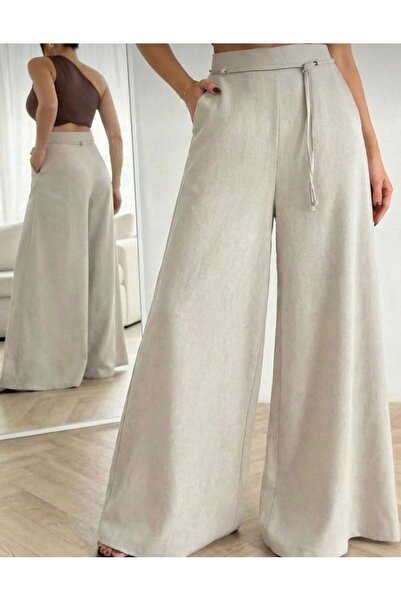 nathia outdoors Γυναικείο παντελόνι από λινό Sofia σε μπεζ χρώμα, με κορδόνια...