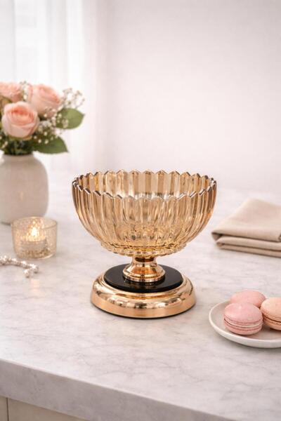 Monoart Μοντέρνας σχεδίασης μεταλλική βάση, γυάλινη φρουτιέρα & διακοσμητικό ...