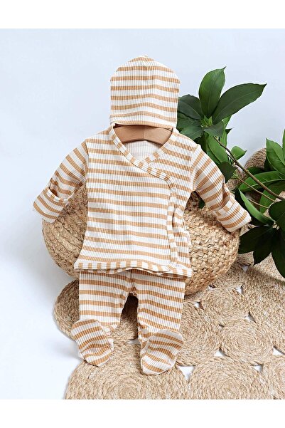 MiniKids Τριών τεμαχίων ριγέ κοστούμι σε μπεζ