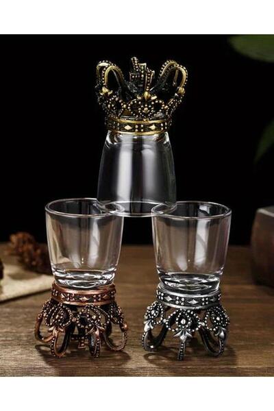 ELSELİFE Lüks Döküm Kral Tacı Tasarımlı 2’li Zodyak Shot Bardak Seti Koleksiy...