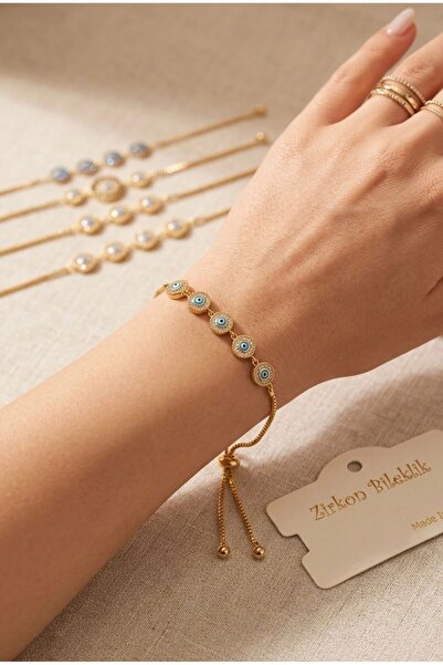 NAZAR BONCUKLU SU YOLU GOLD RENK ASANSÖRLÜ BİLEKLİK