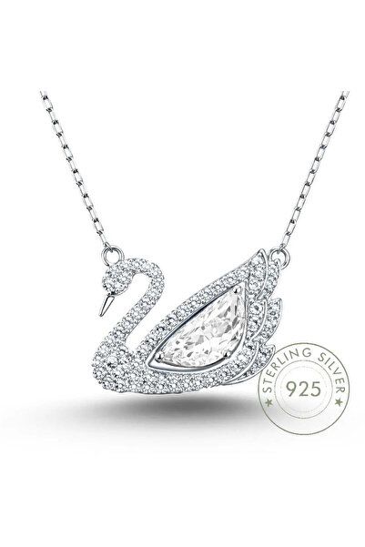 GWOMA Kadın Gümüş Kolye - Swan Kuğu Model Zirkon Taş İşlemeli 925 Ayar Gümüş ...