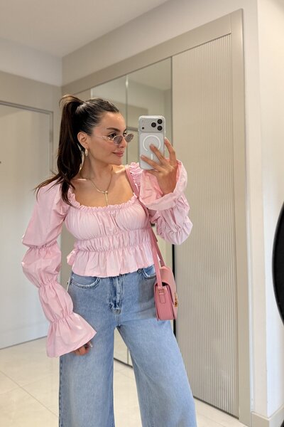 Gizem Ecemiş Brice Pembe Balon Kol Bluz