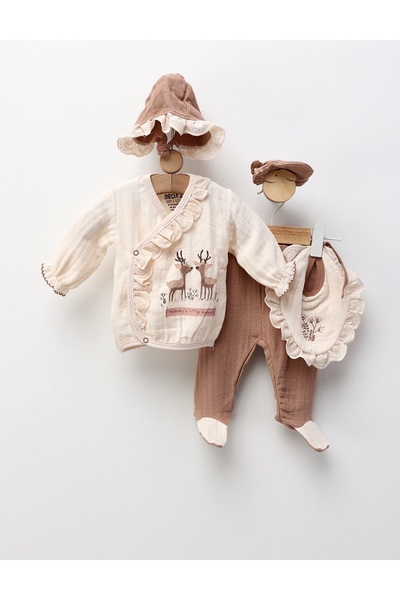 MiniKids Σετ μουσελίνας 5 τεμαχίων, με σχέδιο ελάφι, σε μπεζ.