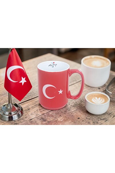 ELSELİFE Moon and Star Design Porcelain Mug with Turkish Flag – 450 ml Large ...