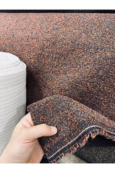 Enesar Home Keten Dokuma Kırçıllı Döşemelik Kumaş (Bej - Krem) (Kiremit - Siyah)