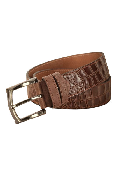 MelAlp Genuine Leather Crayz Belt Crocodile Print 4cm Tan