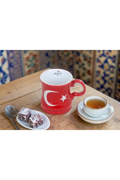 ELSELİFE Moon and Star Design Porcelain Mug with Turkish Flag – 350 ml Large ...