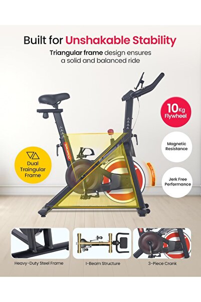 Sparnod Fitness SSB-10N Exercise Bike | SilentBelt | 10kg Flywheel | LCD | Adjustable Seat & Handlebars | 125kg