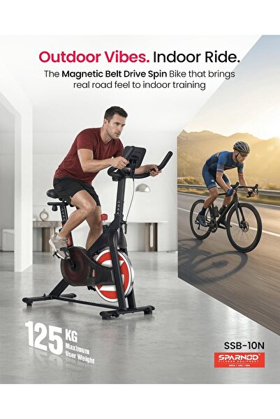 Sparnod Fitness SSB-10N Exercise Bike | SilentBelt | 10kg Flywheel | LCD | Adjustable Seat & Handlebars | 125kg