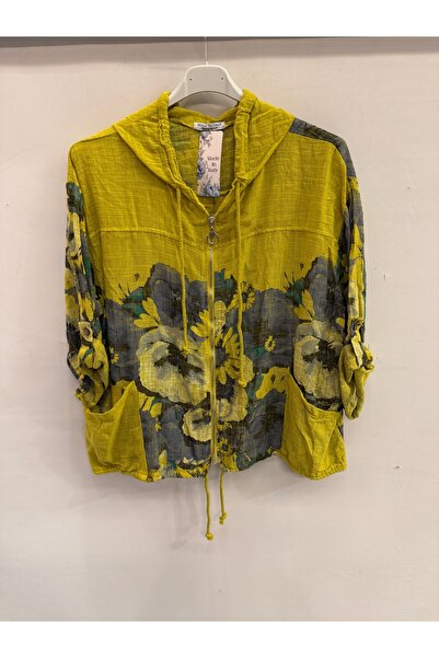 della moor Γυναικεία κίτρινη ιταλική μπλούζα με λουλουδάτο σχέδιο, με φερμουά...