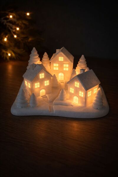 GECE 3D Dekoratif 3D Kış evleri Tealight Led Mum Aydınlatmalı