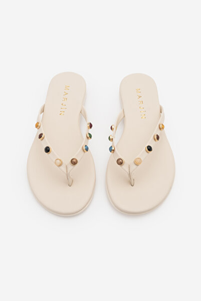 Marjin Γυναικείες σαγιονάρες με στρογγυλή μύτη και πολύχρωμες πέτρες, καθημερ...