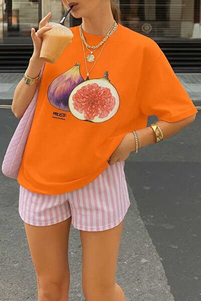 E-ROMA Μπλουζάκι με στάμπα σύκα, oversized unisex μπλουζάκι 2PV1