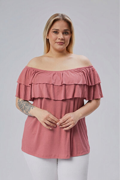 Curvy Trend Μπλούζα βισκόζης με γιακά Madonna Plus Size