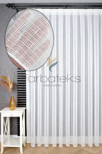 farbateks Αποκλειστική ριγέ κουρτίνα από τούλι σε ανοιχτό λευκό, μοντέρνα υφα...