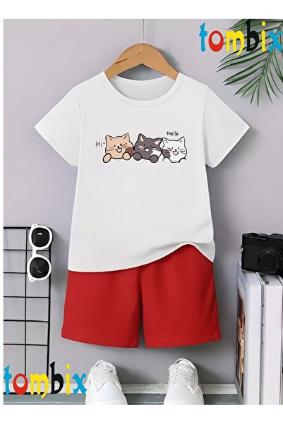 tombix مجموعة ملابس أطفال من UygunModa HIHELLO مكونة من تي شيرت مطبوع وشورت