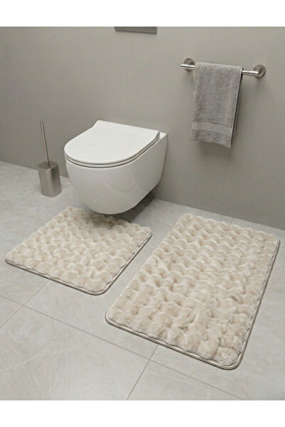 Geus Halı Bubble 2-Piece Bath Mat Set Mink Soft Machine Washable 60X100 and 4...